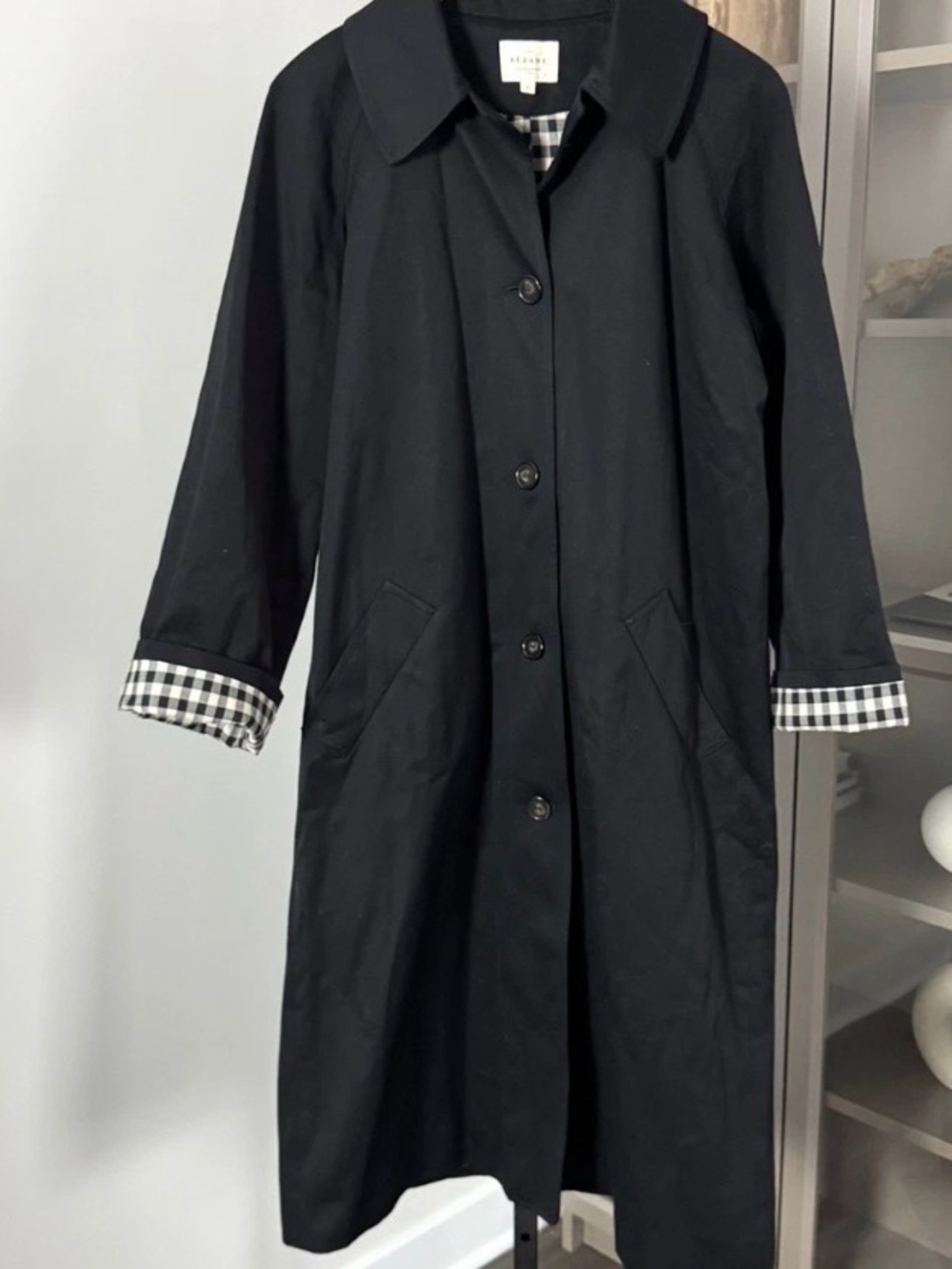 Sezane Clyde Trench Coat with Gingham Cuff Detail